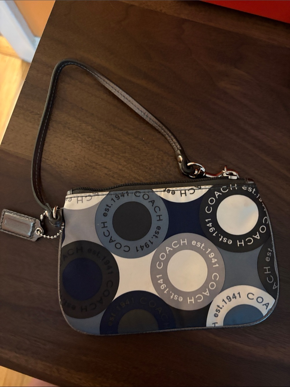 COACH Y2K/Heritage Era Snaphead Navy, Gray & White Signature Circle Wristlet